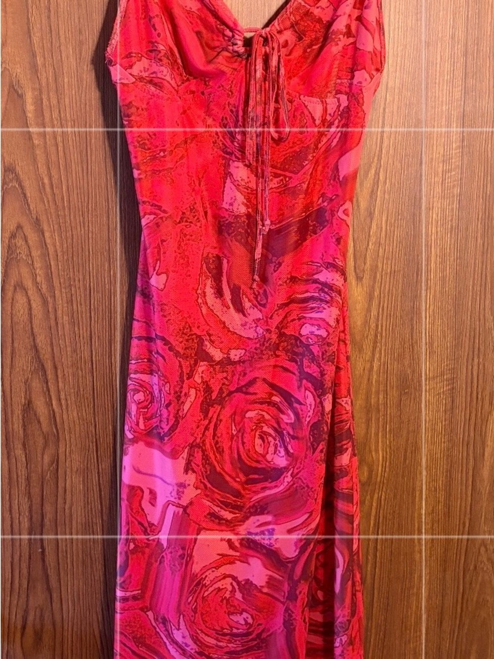 Motel Rocks Red & Pink Swirl Midi Slip Dress